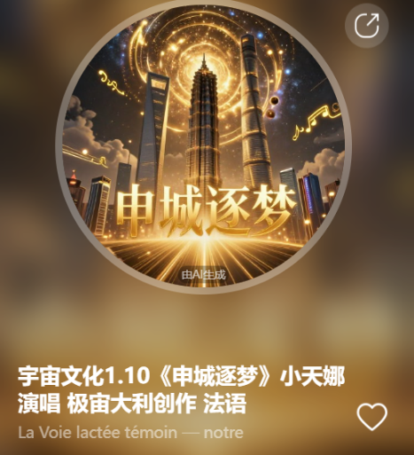 宇宙文化1.10《申城逐梦》小天娜演唱  极宙大利创作 法语-宇宙文化